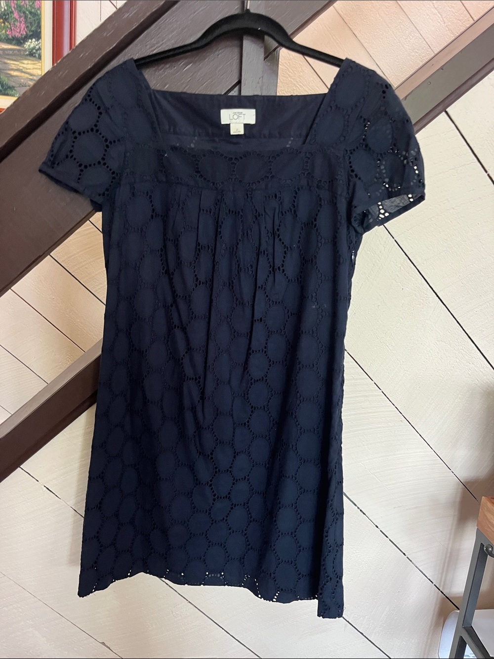 LOFT Navy Eyelet Square-Neck Mini Dress